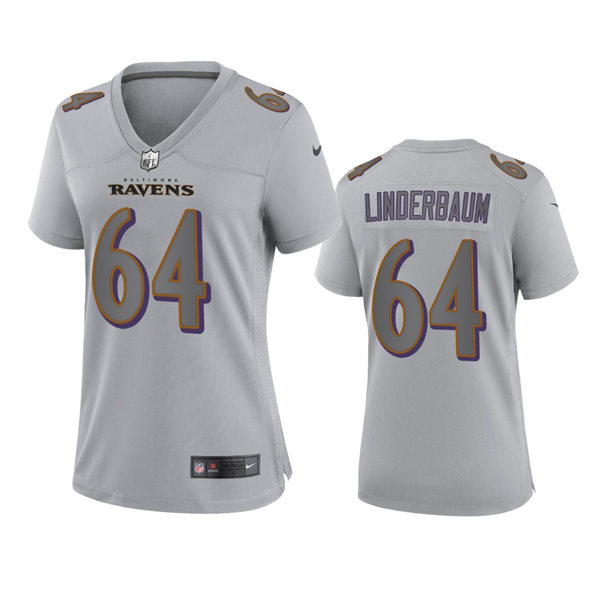 Women's Baltimore Ravens #64 Tyler Linderbaum Gray Atmosphere Fashion Game Jersey