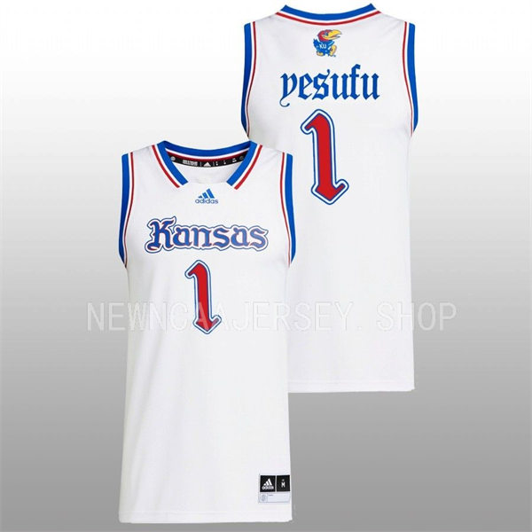 Mens Youth Kansas Jayhawks #1 Joseph Yesufu 2022-23 White THE PHOG Basketball Limited Jersey