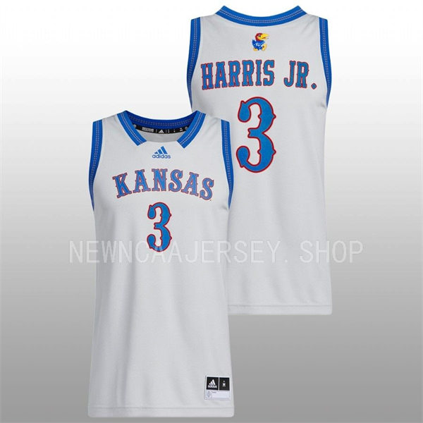 Mens Youth Kansas Jayhawks #3 Dajuan Harris Jr. 2022-23 Grey HEARTLAND PHOG Basketball Limited Jersey
