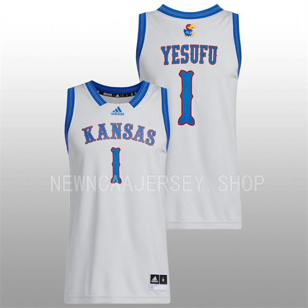 Mens Youth Kansas Jayhawks #1 Joseph Yesufu 2022-23 Grey HEARTLAND PHOG Basketball Limited Jersey