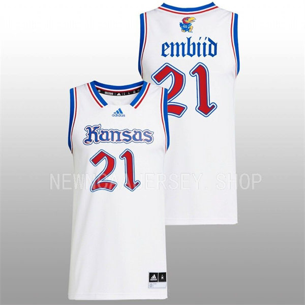 Mens Youth Kansas Jayhawks #21 Joel Embiid 2022-23 White THE PHOG Basketball Limited Jersey