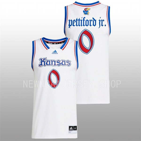 Mens Youth Kansas Jayhawks #0 Bobby Pettiford Jr. 2022-23 White THE PHOG Basketball Limited Jersey