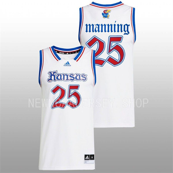 Mens Youth Kansas Jayhawks #25 Danny Manning 2022-23 White THE PHOG Basketball Limited Jersey