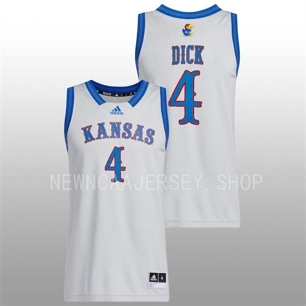 Mens Youth Kansas Jayhawks #4 Gradey Dick 2022-23 Grey HEARTLAND PHOG Basketball Limited Jersey