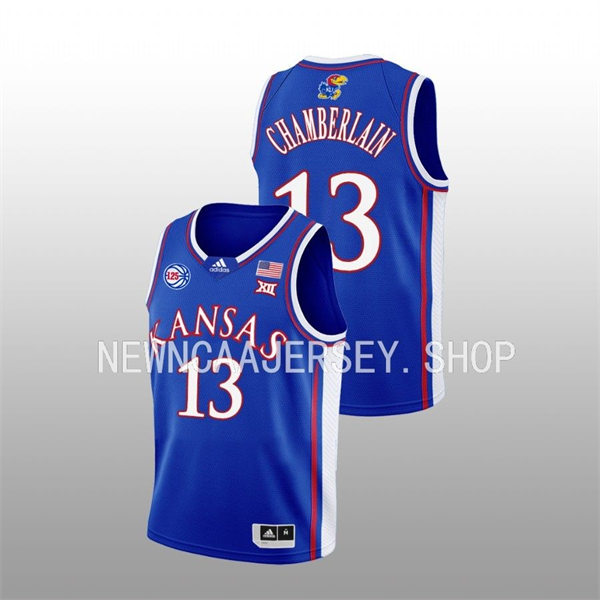 Mens Youth Kansas Jayhawks #13 Wilt Chamberlain 2022-23 Royal 125TH Anniversary Basketball Jersey