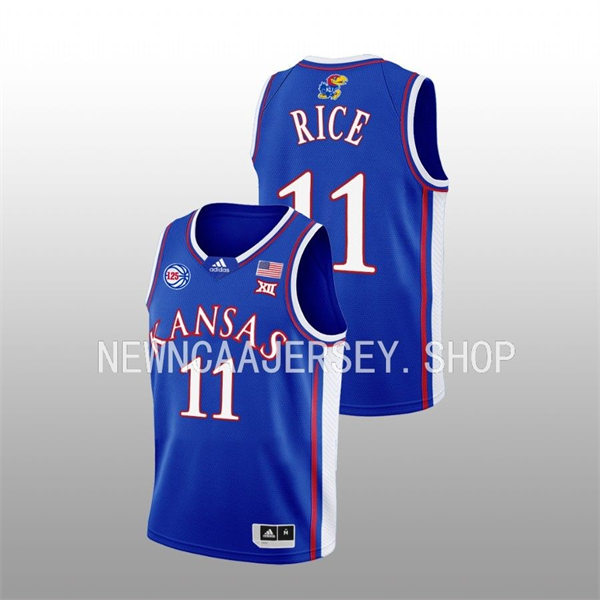Mens Youth Kansas Jayhawks #11 M.J. Rice 2022-23 Royal 125TH Anniversary Basketball Jersey