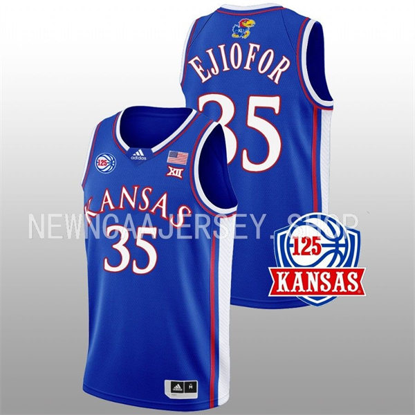 Mens Youth Kansas Jayhawks #35 Zuby Ejiofor 2022-23 Royal 125TH Anniversary Basketball Jersey