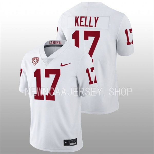 Men's Youth Stanford Cardinal #17 Kyu Blu Kelly 2022 White College Football Game Jersey
