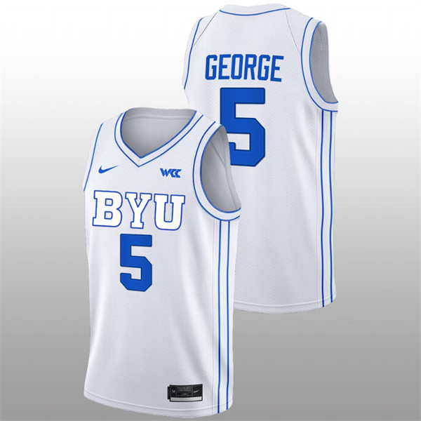 Men's Youth BYU Cougars #5 Gideon George 2022-23 White College Basketball Game Jersey