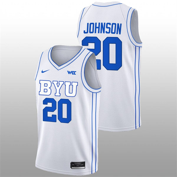 Men's Youth BYU Cougars #20 Spencer Johnson 2022-23 White College Basketball Game Jersey