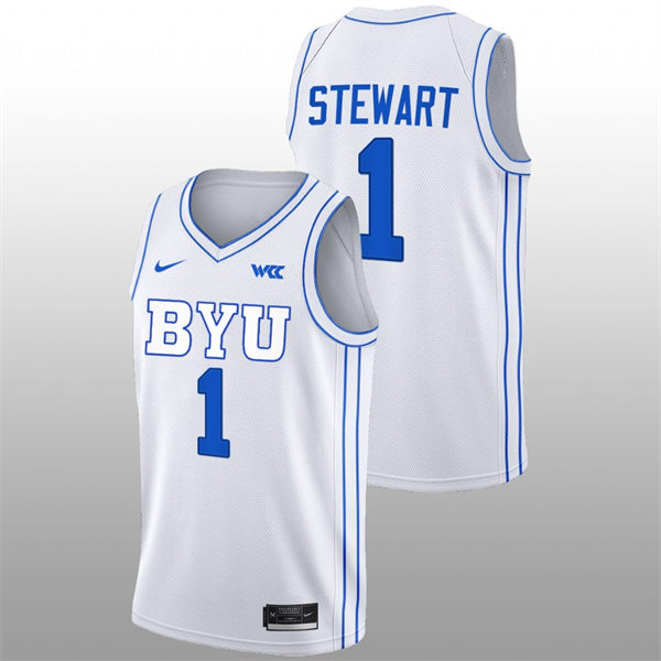 Men's Youth BYU Cougars #1 Trey Stewart 2022-23 White College Basketball Game Jersey