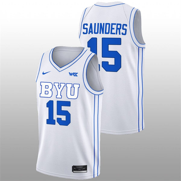 Men's Youth BYU Cougars #15 Richie Saunders 2022-23 White College Basketball Game Jersey