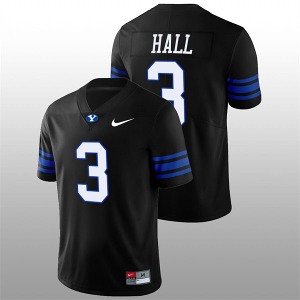 Men's Youth BYU Cougars #3 Jaren Hall BYU Cougars 2022 Shamrock Series Black Football #3 Jersey