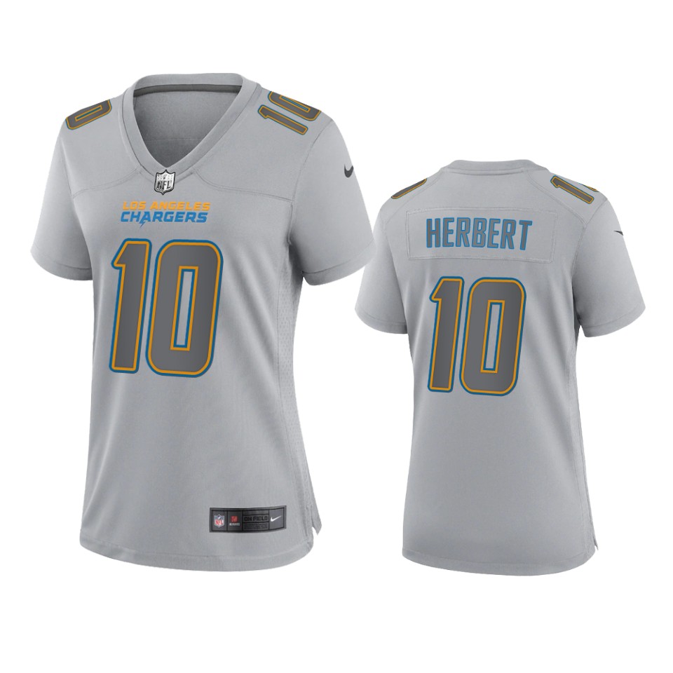 Women's Los Angeles Chargers #10 Justin Herbert Gray Atmosphere Fashion Game Jersey