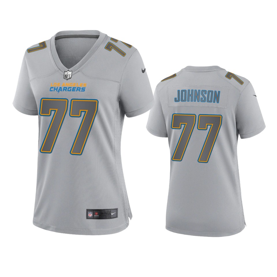 Women's Los Angeles Chargers #77 Zion Johnson Gray Atmosphere Fashion Game Jersey