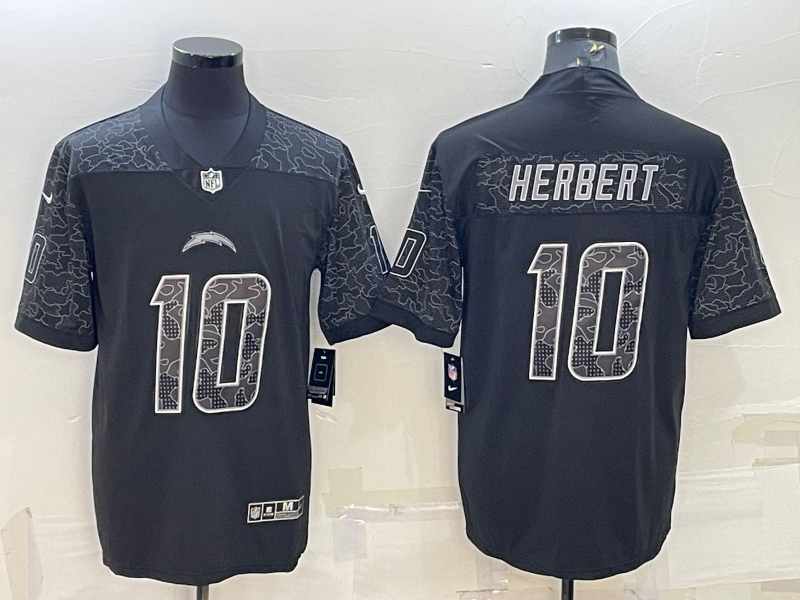 Mens Los Angeles Chargers #10 Justin Herbert Black Reflective Limited Jersey