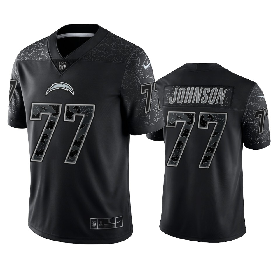 Mens Los Angeles Chargers #77 Zion Johnson Black Reflective Limited Jersey