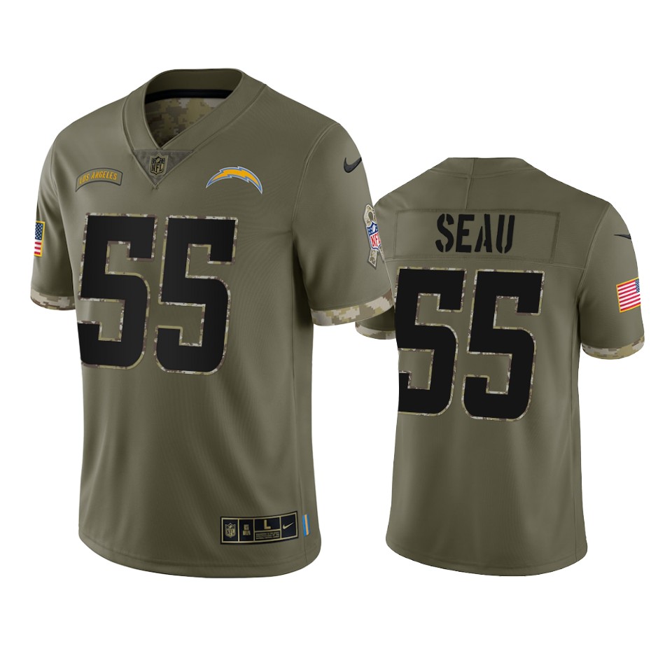 Mens Los Angeles Chargers #55 Junior Seau Olive 2022 Salute To Service Jersey