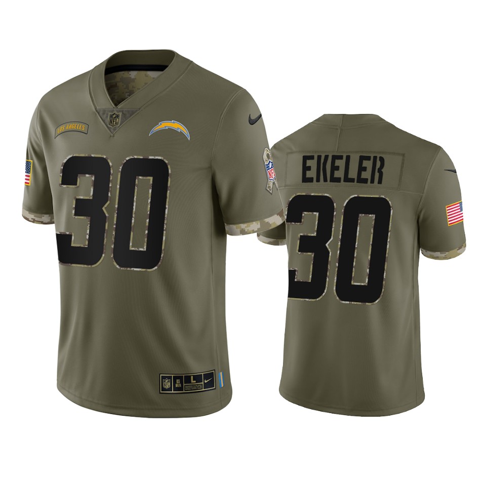 Mens Los Angeles Chargers #30 Austin Ekeler Olive 2022 Salute To Service Jersey