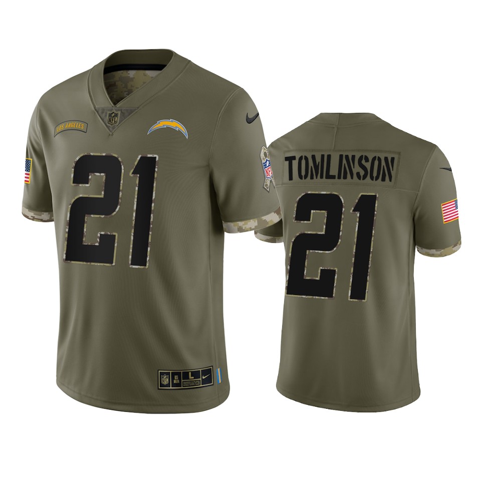 Mens Los Angeles Chargers #21 LaDainian Tomlinson Olive 2022 Salute To Service Jersey
