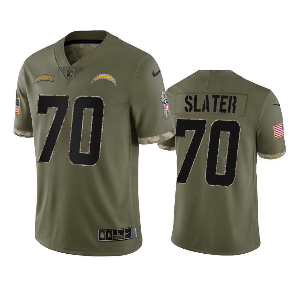 Mens Los Angeles Chargers #70 Rashawn Slater Olive 2022 Salute To Service Jersey