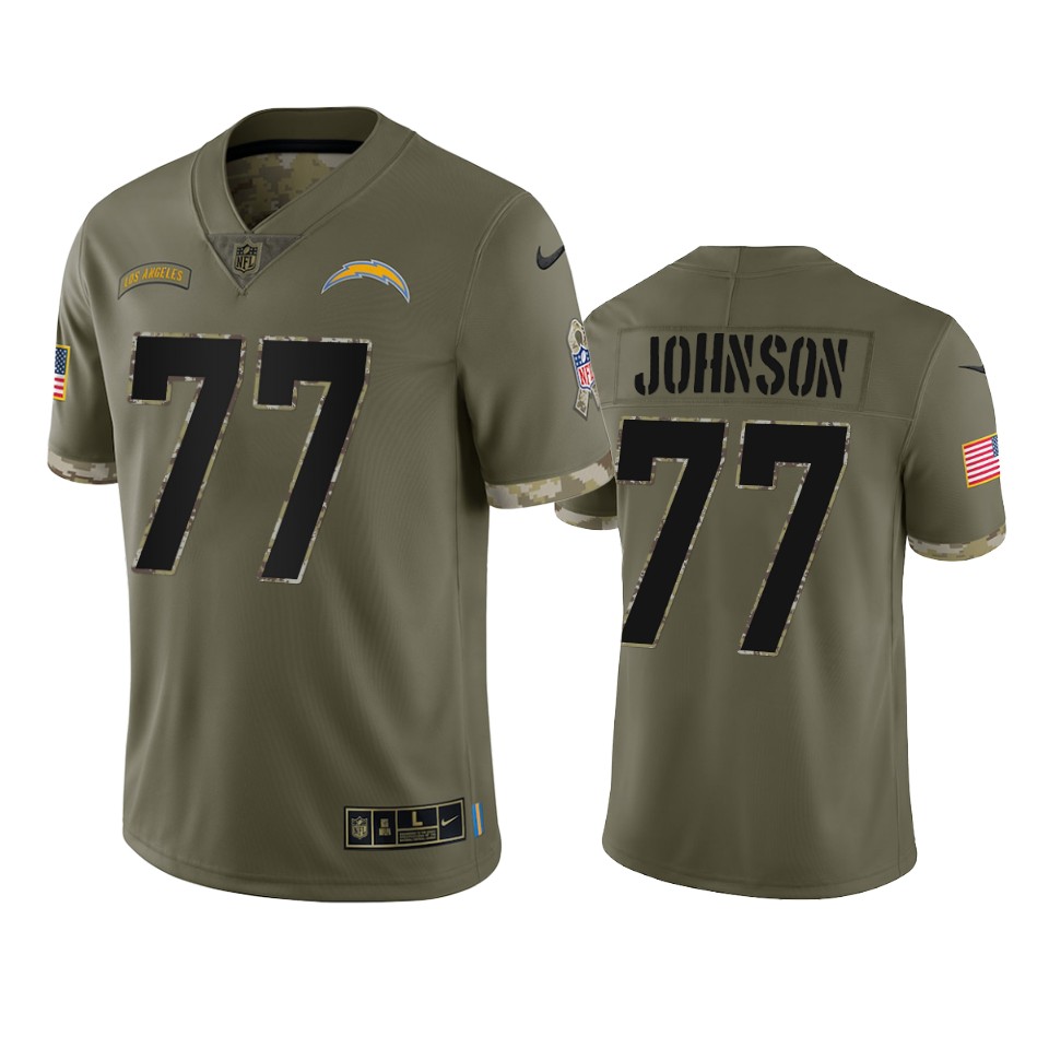Mens Los Angeles Chargers #77 Zion Johnson Olive 2022 Salute To Service Jersey