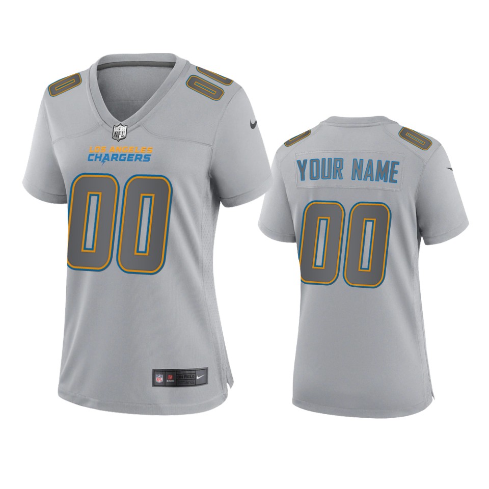Women's Los Angeles Chargers Custom Gray Atmosphere Fashion Game Jersey