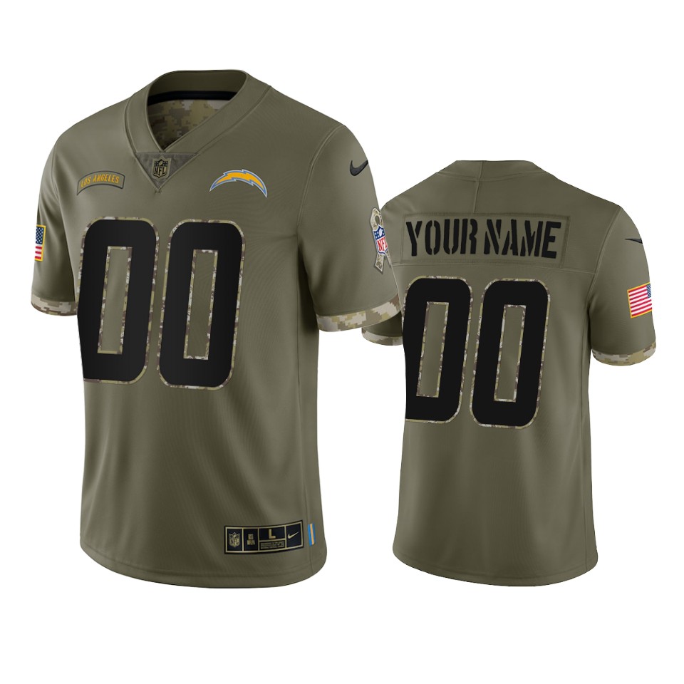 Mens Youth Los Angeles Chargers Custom Olive 2022 Salute To Service Jersey
