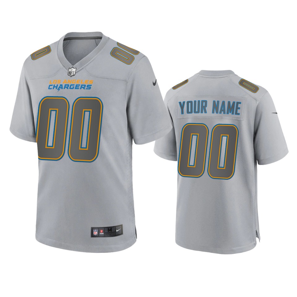 Mens Youth Los Angeles Chargers Custom Gray Atmosphere Fashion Game Jersey