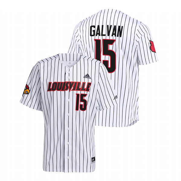 Mens Youth Louisville Cardinals #15 Alex Galvan White Pinstripe College Baseball Game Jersey