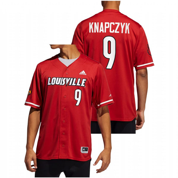 Mens Youth Louisville Cardinals #9 Christian Knapczyk Red Full Button Baseball Limited Jersey