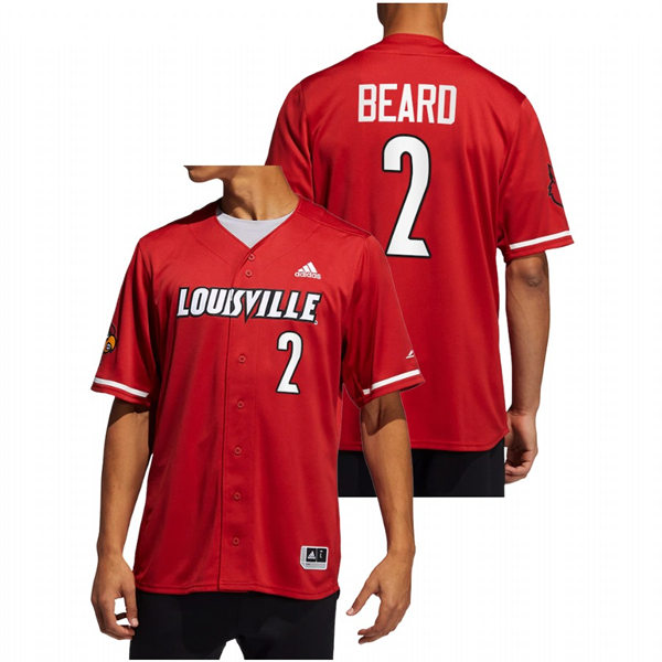 Mens Youth Louisville Cardinals #2 Logan Beard Red Full Button Baseball Limited Jersey