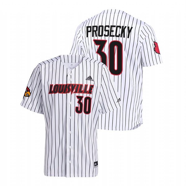 Mens Youth Louisville Cardinals #30 Michael Prosecky White Pinstripe College Baseball Game Jersey