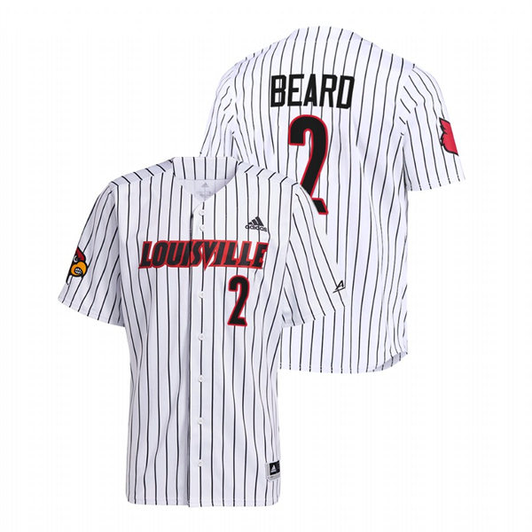 Mens Youth Louisville Cardinals #2 Logan Beard White Pinstripe College Baseball Game Jersey