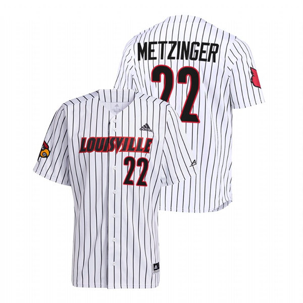 Mens Youth Louisville Cardinals #22 Ben Metzinger White Pinstripe College Baseball Game Jersey