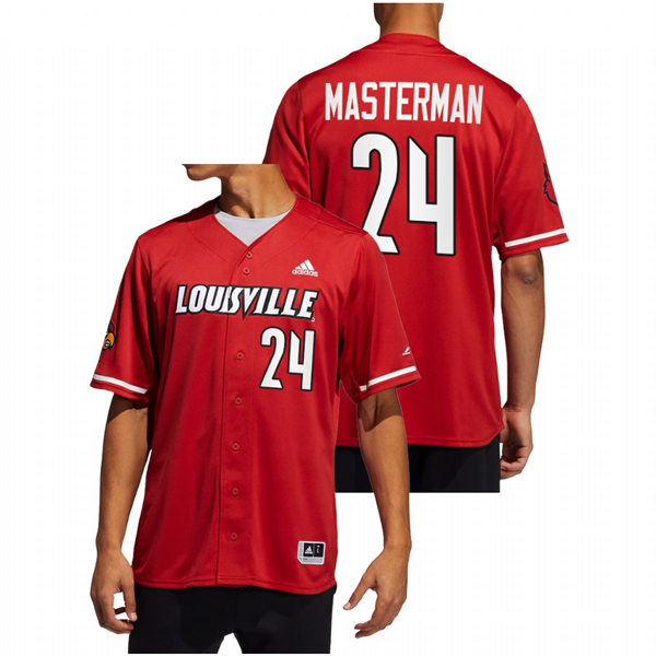 Mens Youth Louisville Cardinals #24 Cameron Masterman Red Full Button Baseball Limited Jersey