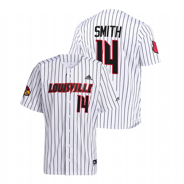 Mens Youth Louisville Cardinals #14 Noah Smith White Pinstripe College Baseball Game Jersey