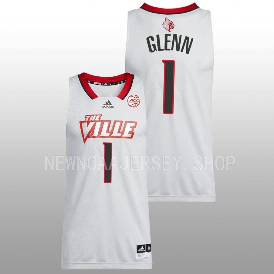 Mens Youth Louisville Cardinals #1 Kaleb Glenn Light Grey 2022-23 Basketball THE VILLE Jersey