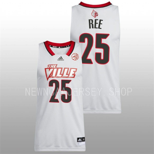 Mens Youth Louisville Cardinals #25 Devin Ree Light Grey 2022-23 Basketball THE VILLE Jersey