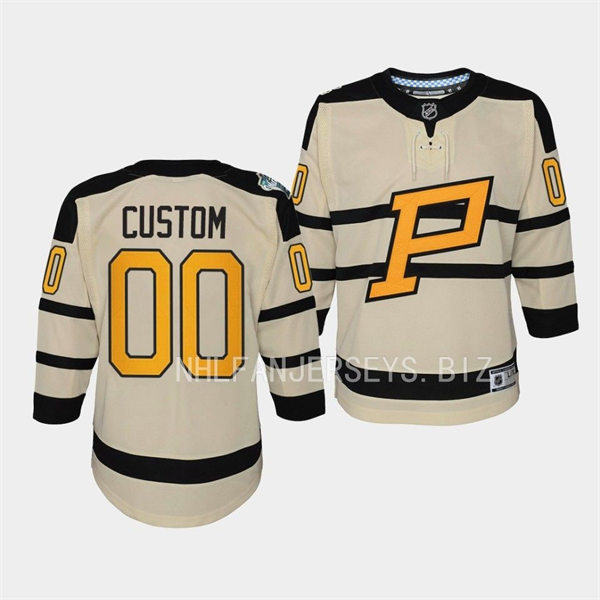 Youth Pittsburgh Penguins Custom Adidas Cream 2023 Winter Classic Jersey