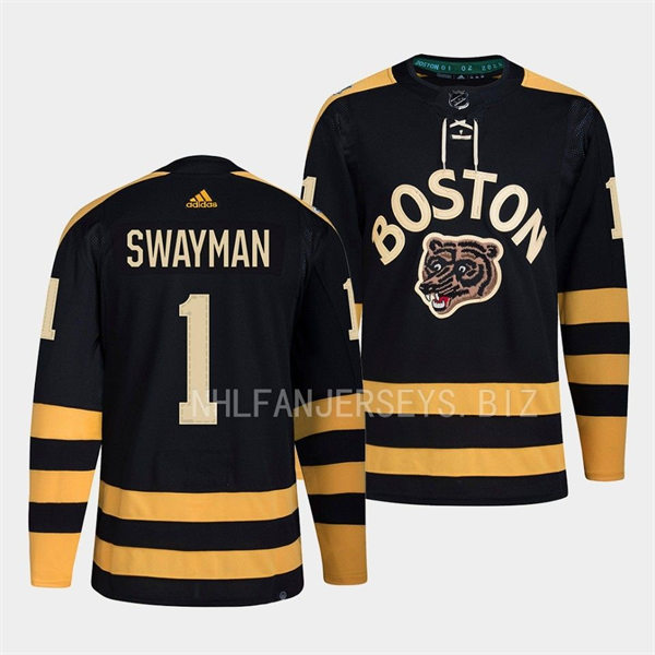 Mens Boston Bruins #1 Jeremy Swayman 2023 Winter Classic Player Jersey Black
