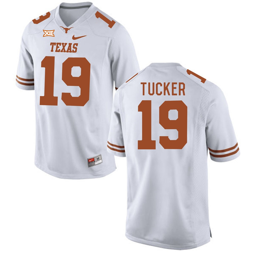 Mens Texas Longhorns #19 Justin Tucker White Premier College Football Game Jersey