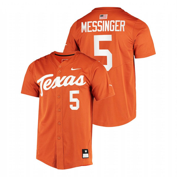 Mens Youth Texas Longhorns #5 Skyler Messinger Orange Replic College Baseball Limited Jersey
