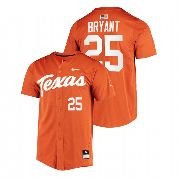 Mens Youth Texas Longhorns #25 Scott Bryant Orange Replic College Baseball Limited Jersey