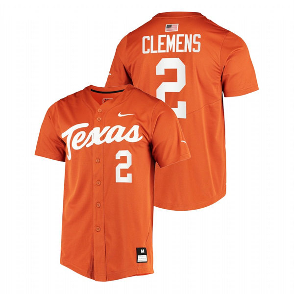 Mens Youth Texas Longhorns #2 Kody Clemens Orange Replic College Baseball Limited Jersey