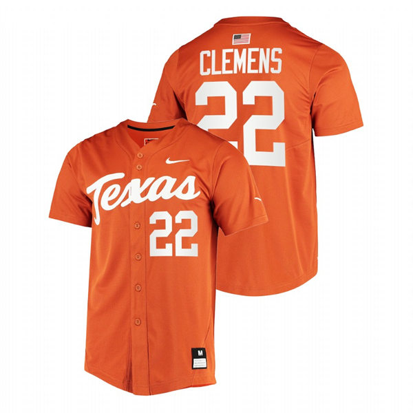 Mens Youth Texas Longhorns #22 Roger Clemens Orange Replic College Baseball Limited Jersey