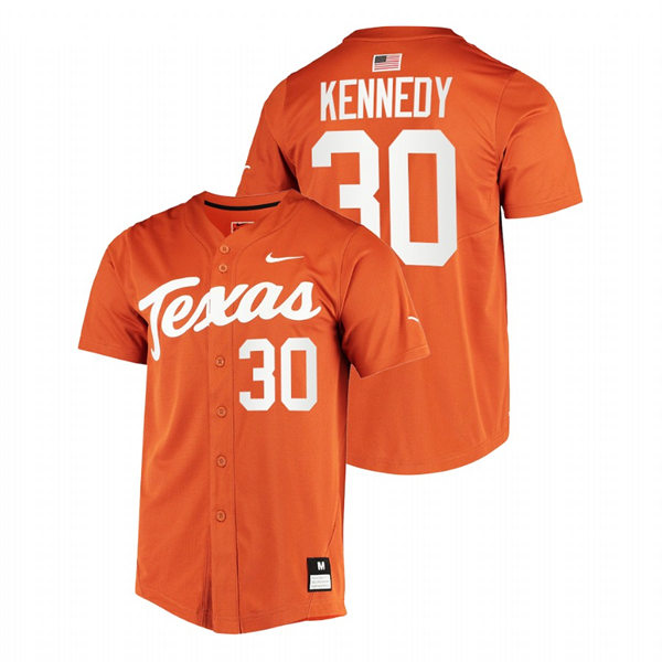 Mens Youth Texas Longhorns #30 Eric Kennedy Orange Replic College Baseball Limited Jersey