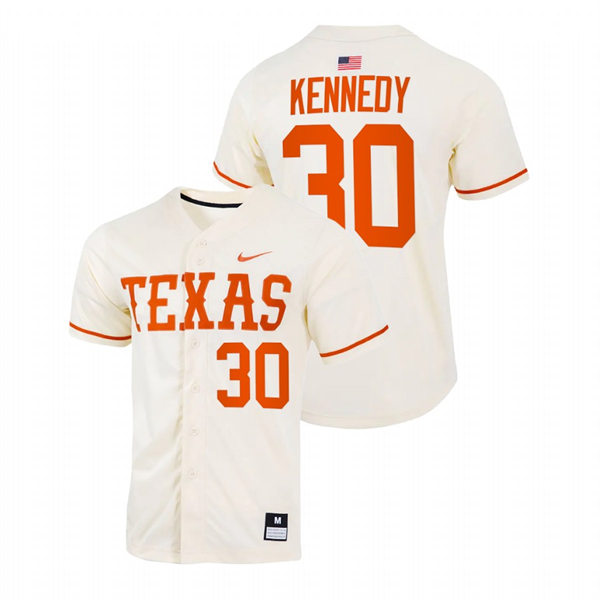 Mens Youth Texas Longhorns #30 Eric Kennedy Natural Replic College Baseball Limited Jersey