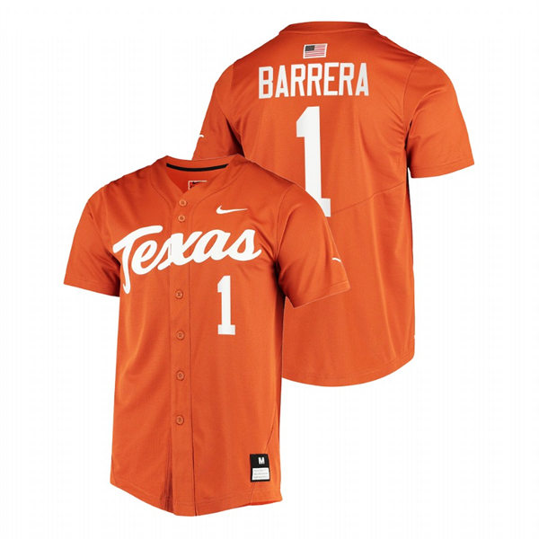 Mens Youth Texas Longhorns #1 Tres Barrera Orange Replic College Baseball Limited Jersey