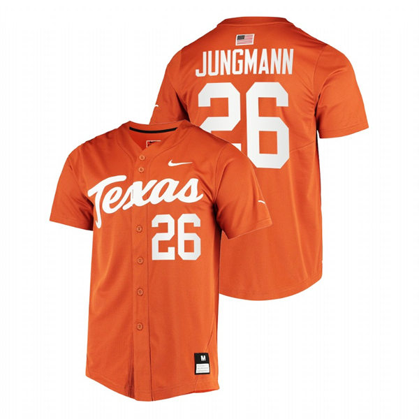 Mens Youth Texas Longhorns #26 Taylor Jungmann Orange Replic College Baseball Limited Jersey